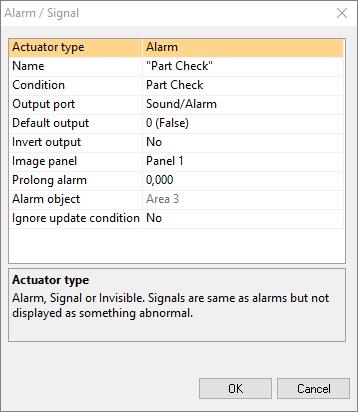 Automation and process control Alarms and signals 5 Actuator type Can be "Alarm", "Signal" or "Invisible". Signals drive digital outputs, but are not displayed as something abnormal as alarms do.