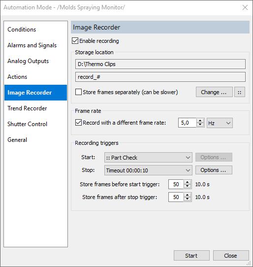 Automation and process control Image recorder with triggers 5 Marking 'Enable recording' check box will enable recorder. Storage location: see description in the Image recorder topic.