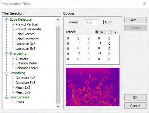 Thermographic analysis Image filters 3 In addition you can define your own kernel by editing the 'Kernel' table.