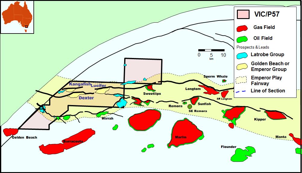 VIC/P57 VIC/P57 is located on trend of a prolific sweet spot in the Gippsland Basin,