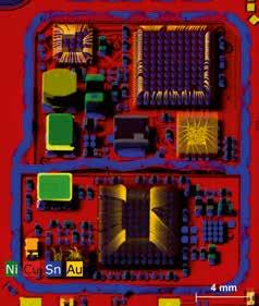 Application Example - PCB Mapping Due to the extremely deep depth of field with AMS, the corresponding X-ray image of a mobile phone circuit board has far more details in focus than the image of the