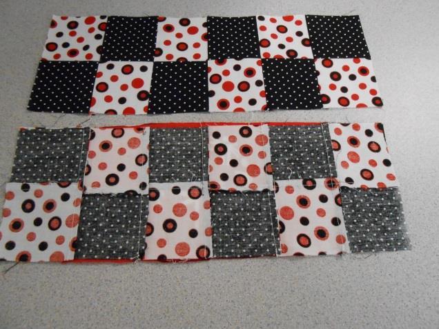 10. Sew the three panels together using a ¼ seam to create a 16 square block.