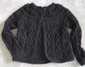 (Model was knit with Caron Simply Soft yarn.); Six 5/8 inch buttons. 2012 by Judy Lamb Gauge: 5 sts/inch and 7 rows/inch in stockinette stitch.