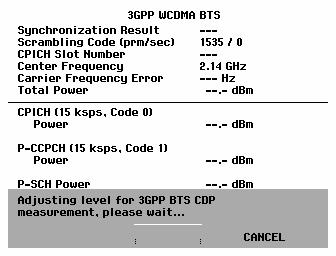 R&S FSH Code Domain Power Measurement on 3GPP FDD Signals Synchronization status Frequency set Measured value for carrier frequency error Measured total slot power Scrambling code used Number of the