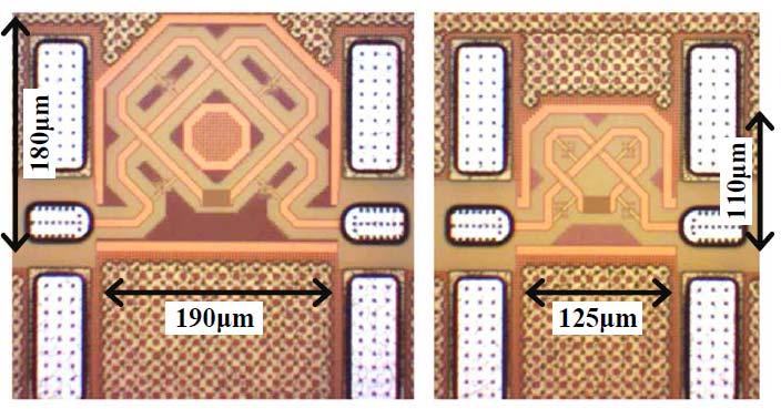 Chip microphotograph @134GHz @202GHz Area with Pads : 0.087 mm² Active area : 0.