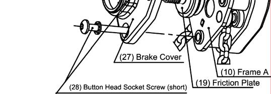 and serration on (16) Pinion. 2) Align (27) Brake Cover with (10) Frame A, the studs A and B, and attach them.