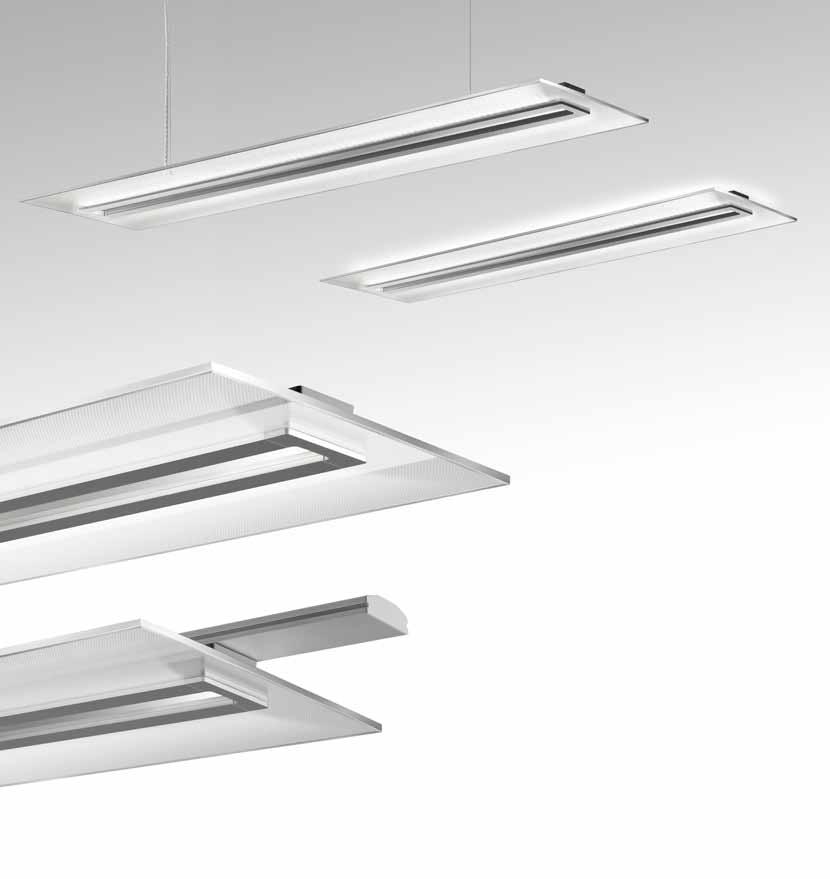 Vega Installation System rail variant with direct/indirect light component Luminaires can be freely positioned on the discrete system rail that can be partially closed from above.