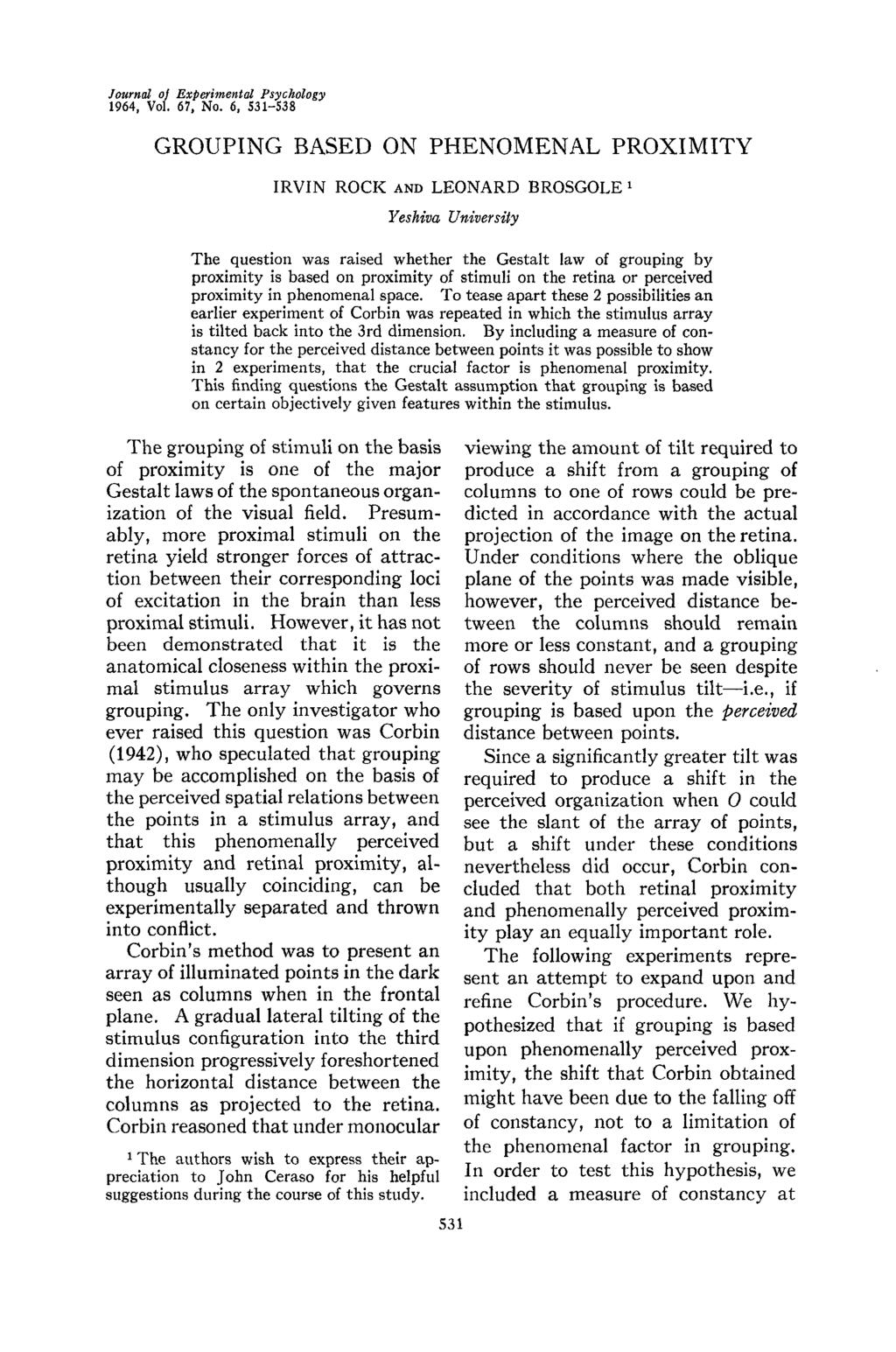 Journal of Experimental Psychology 1964, Vol. 67, No.
