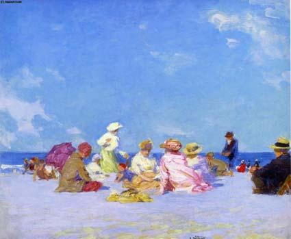 d) Both paintings us flowers as a point of emphasis Edward Potthast created the oil painting Afternoon Fun to show people having fun at the beach. He mixed colors of paint to show a bright, sunny day.