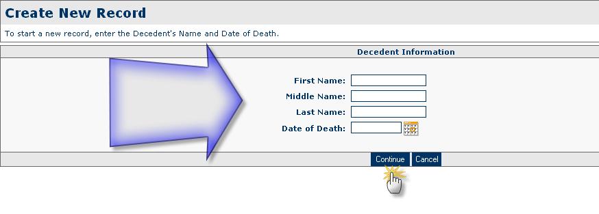 From the Death Certificate Browser page (Figure 2), go to Record Options then select Create Record (Figure 21).