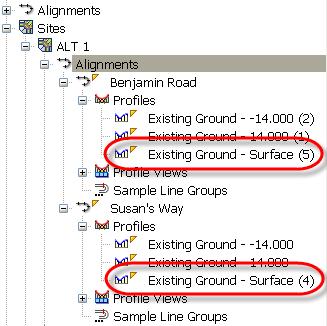 Right-click on Benjamin Road s Existing Ground profile and select Properties.
