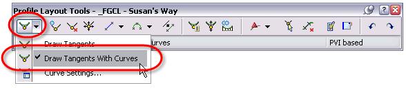 AutoCAD Civil 3D 2009 Essentials Task 2 - Create PVIs by Layout location of the road s first PVI. 1. In the drop-down menu in the Layout toolbar, select Draw Tangents with Curves.