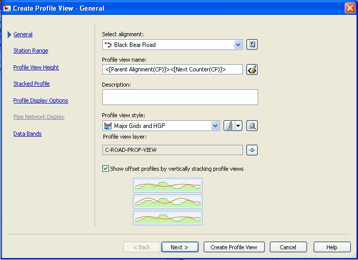 Alignments and Profiles Create Profile View Wizard You can create a profile view at any time using the Profiles>Create Profile View command.