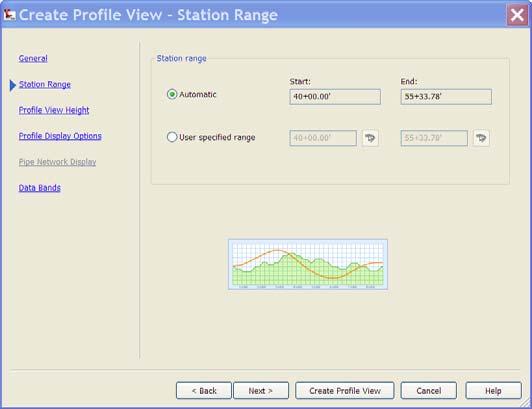 AutoCAD Civil 3D 2009 Essentials The Station Range second window enables you to select the station range you want to work with. Automatic includes the entire alignment s length.
