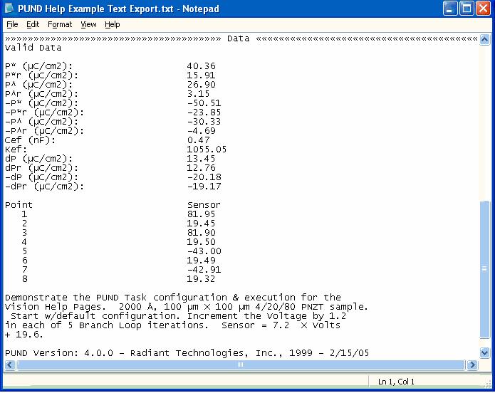 Figure E.4.5 - PUND Task Sample Text Export File. Lower Portion. Excel - Selecting this option enables the Browse for File Name button.