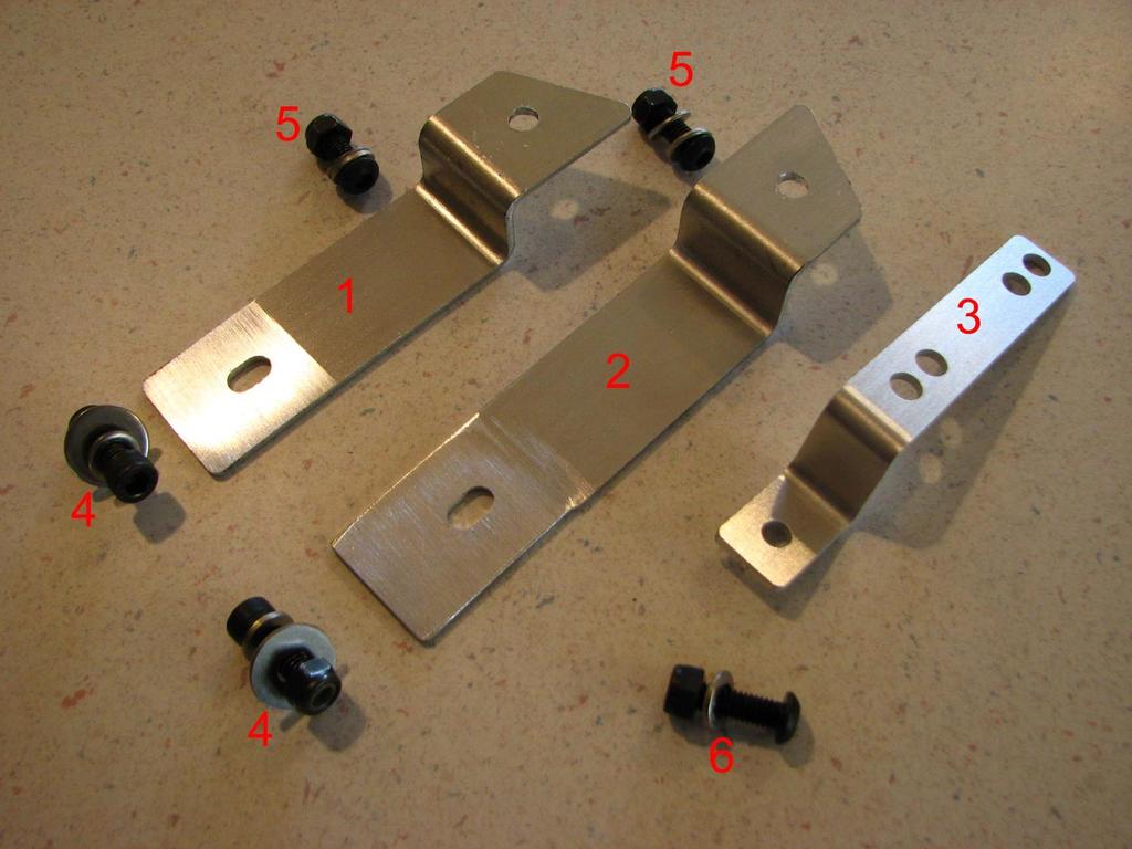 Spirit Brackets Kit Contents Brackets: 1) Right hand side (facing the front of the pack) bumper bracket 2) Left hand side (facing the front of the pack) bumper bracket 3) Center replacement mounting