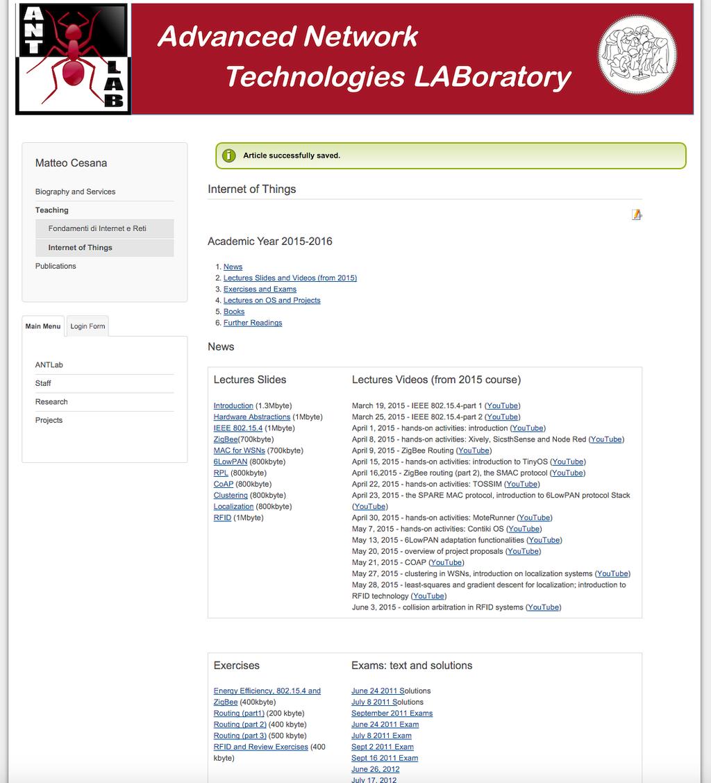 Support Material and Syllabus http://www.antlab.polimi.