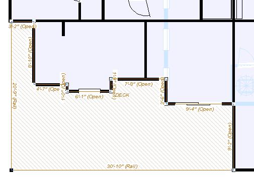 Tracing an Exterior Wall Perimeter 4 Release the mouse button. The deck will conform to the wall perimeter. 4 Click the wall where you want to change direction.