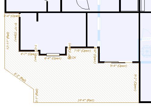 Chapter 21 Deck Designer 2 Click the side of the deck you want to raise or lower, to select it. 3 On the Deck Properties Bar, in the Deck Height dialog box, type the height, in inches.