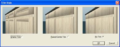 Chapter 27 Cabinet Wizard Specifying a Trim Style Punch! Platinum offers three trim styles for the front of your cabinets. You can mix and match or specify that all cabinets use the same trim.