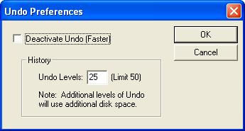 Bear in mind, the more levels of undo you specify, the more system resources will be used. To conserve system resources, set the undo level at the lowest level possible.