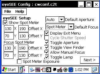 Introduction EyeSetup Menu To display the eyesetup menu, tap Start Programs eyeware eyesee setup. The eyesee Config screen displays.