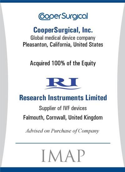 IMAP Credentials MeDIcAL DeVIces An IMAP cross-border medtech buy-side case study the cooper companies acquired research Instruments outcome and impact The transaction valued Research Instruments at