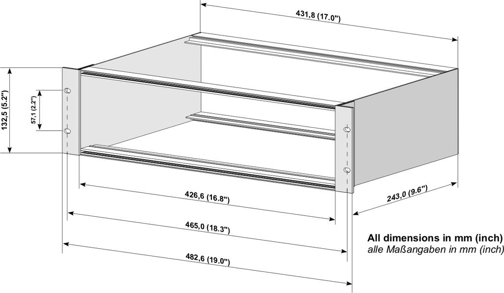 standard ½ 19" housing (3U/42HP) for control cabinet installation.