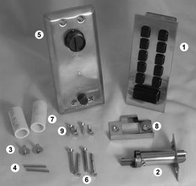 What s In the Box Standard Contents: 1. Lock Assembly 2. Deadlatch Bolt Assembly 3. 2 Flathead Screws* 4. 2 Reset Button Springs* 5. Interior Cover 6.