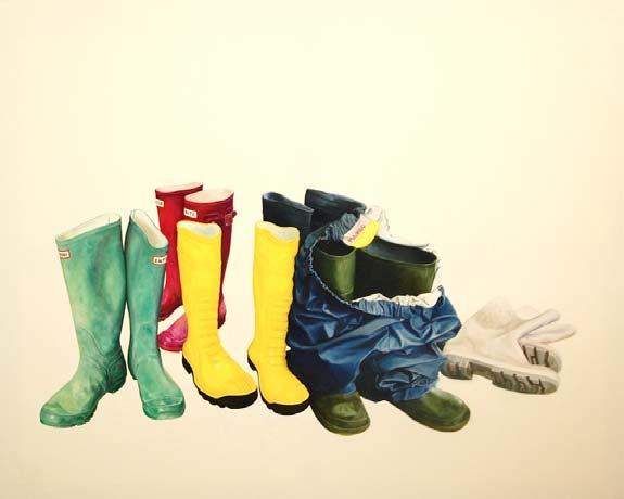 WELLIES 2014 Oil on canvas 150x120cm When I asked students and staff for their ideas about what they felt represented their experience of the College, someone suggested a pair of Wellies.