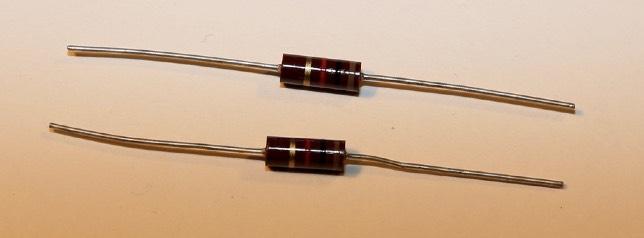 67. Solder one leg of a 1kΩ 1/2W resistor (brown, black, red) (R4)