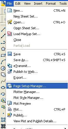 Figure 16.3 Problem 1 in Layout1 (Paper Space) Setting the Page Size in Paper Space Figure 16.4 File Manager Select File and then Page Setup Manager as shown in Figure 16.4. Select Layout 1 and click Modify as shown in Figure 16.