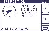 MY: RX: MEM: ALM: Displays your latitude, longitude, grid locator, altitude, speed*, time, compass heading* and direction*.