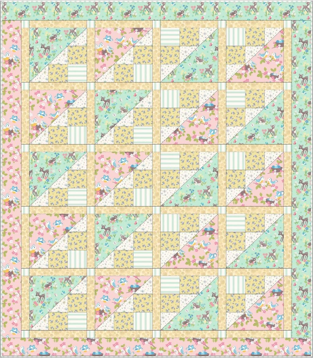 So Darling Quilt Designed and made by Sally Ablett Size: 48 x 58 Block: 9½ x 9½ DESIGN 2 (Main Diagram) FABRIC REQUIREMENTS (So Darling Collection) Fabric 1: 1¼yd - 1¼mtr - A286.