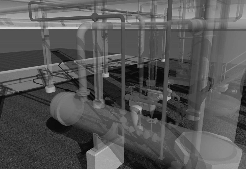 piping systems such as those used in the manufacture of semiconductor devices. Figure 1.9 shows a 3D CAD model of a process piping system created using CADWorx Plant software.