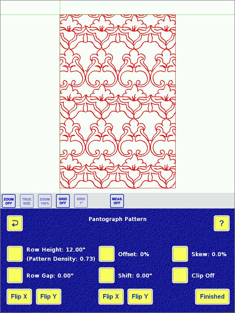Pantograph The image shows the whole quilt or block you want to fill with a pantograph. The computer has decided how to fill the space or block with your chosen pattern.
