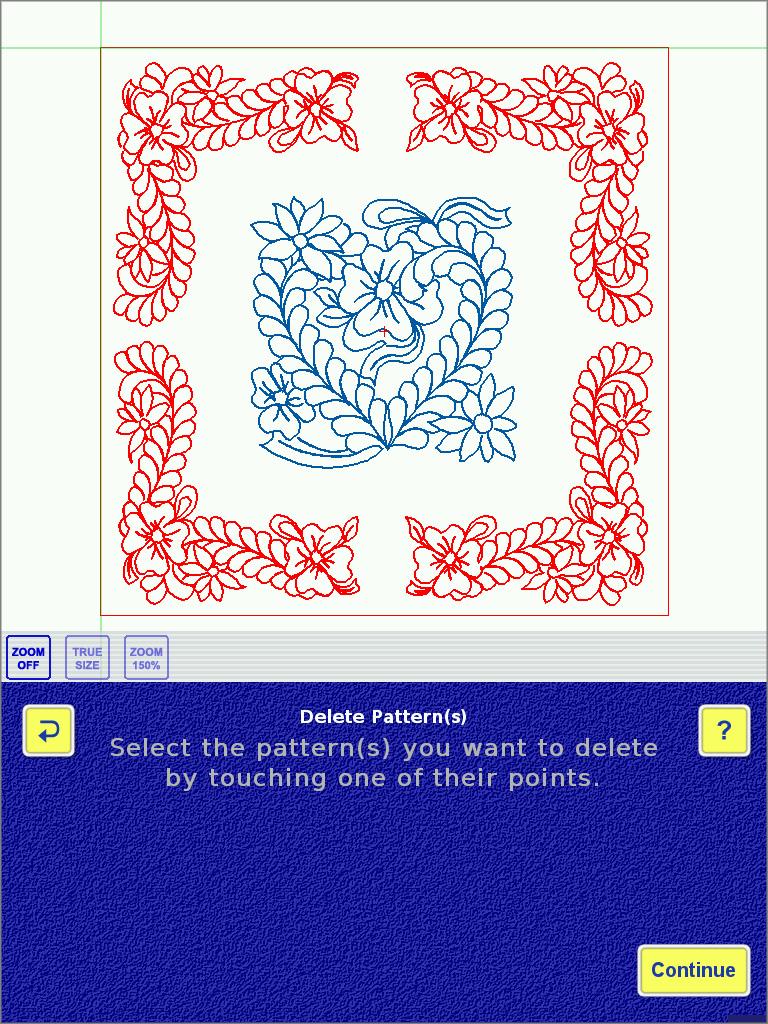 Delete Pattern(s) Touch the pattern you want to delete. Zoom in so you can see the patterns more clearly. The selected pattern will turn red.