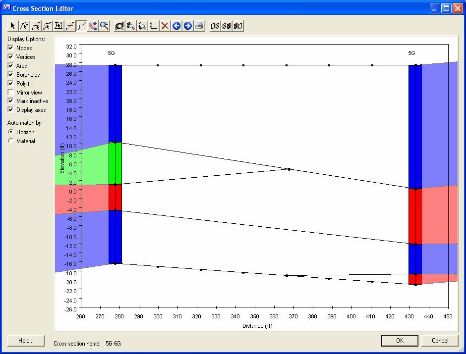 Figure 3 Panel 6G-5G in the Cross Section Editor 7. Now click the Build Cross-Section Polygons button so that the cross section will be filled with the materials. 8.