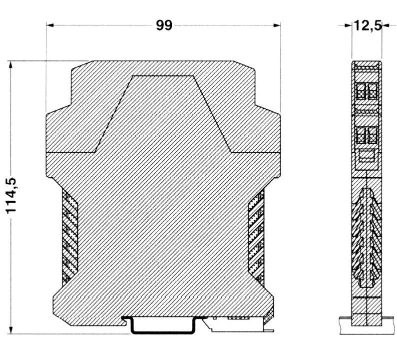 Figure 1. Housing - dimensions 7. INSTALLATION Isolator housing allows for installation on the following rails: TS-32 (EN 50 035), TS-35 (EN 50 022).