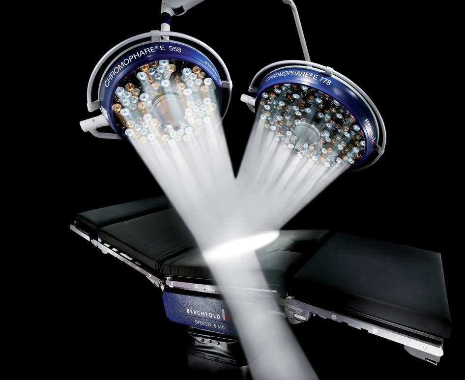 CHROMOPHARE LED A new way to illuminate the OR With the introduction of CHROMOPHARE LED lights, the BERCHTOLD E-series of surgical lights has now been expanded.
