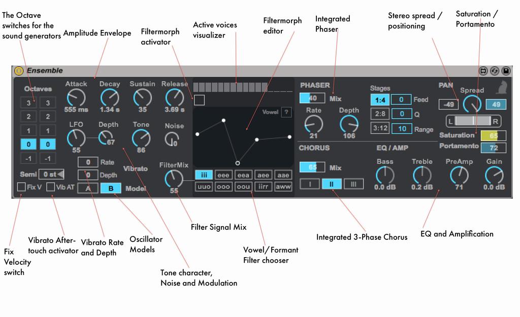 In addition to the Ensemble instrument itself, the Ensemble Live pack also includes two audio effects, which are commonly associated with those particular sounds: the Ensemble Chorus and the Ensemble