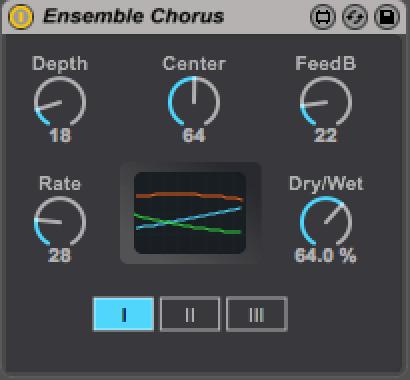 ENSEMBLE CHORUS The ENSEMBLE CHORUS is a Audio Effect Device version of the built-in Chorus from ENSEMBLE. It is a classic, so-called 3-Phase Chorus.