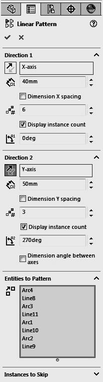 Computer Graphics Lab 2 Now select the Linear Sketch Pattern icon in the sketch entities toolbar or pull down Tools; select Sketch Tools and then pick the Linear Pattern option.