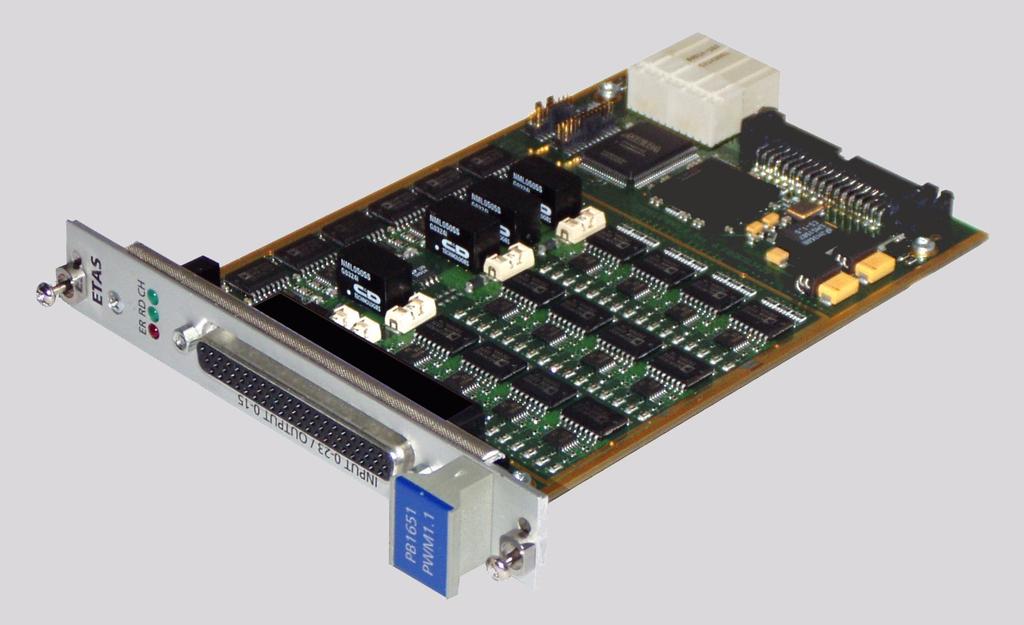 PB1651PWM1 PWM I/O Module (24/16-CH) Key Features 24 input and 16 output channels 1 low side and 2 high side switches for each output supplied by 2 external output reference voltages via the front