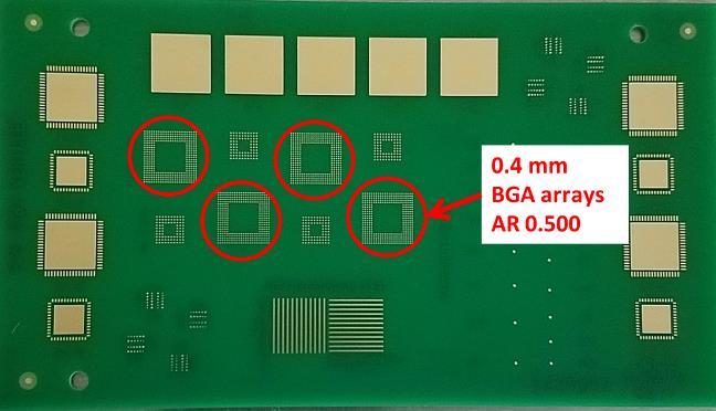The circuit board used for this testing is called the Print and Reflow (PR) test board and is shown below (Figure 2).