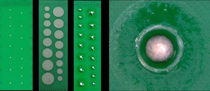 Random solder balling was measured using overprint/pullback patterns (Figure 6). which showed graping were tallied for four patterns on each of two circuit boards.