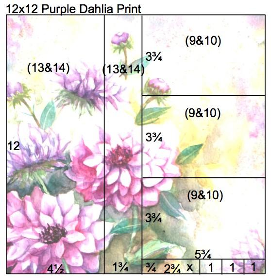April 2016 Dahlia Page 3 of 9 3. Cut the 12x12 White Plain at 11.25, 10.5, 8.75 and 6. Trim the 6x12 horizontally at 8 and 4. Cut the 2.75x12 horizontally at 11, 8.25, 5.5 and 2.75. Trim the 1.
