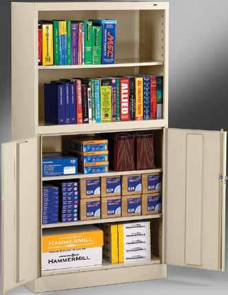 72" High Combination Bookcase/Storage Cabinet Easy Access Shelves Locking tabs are spaced evenly allowing for easy adjustability.