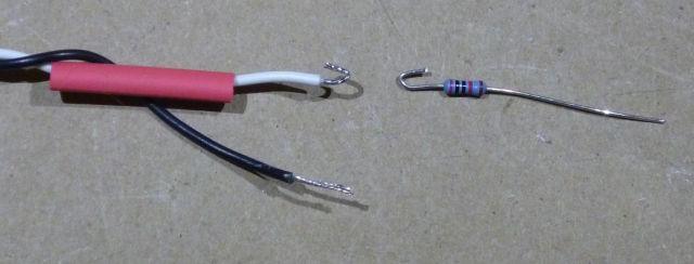 Form a hook in the white wire. Figure 4-preparing to install the 20K resistor 8.