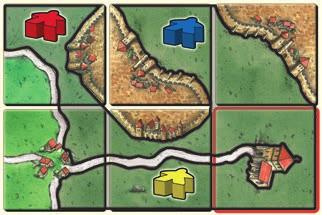Red scores 8 points (3-tile city and 1 banner). Red scores 8 points (4-tile city and no banners). When 2 city sections are on the same tile, it is still worth only 2 points since it counts as 1 tile.